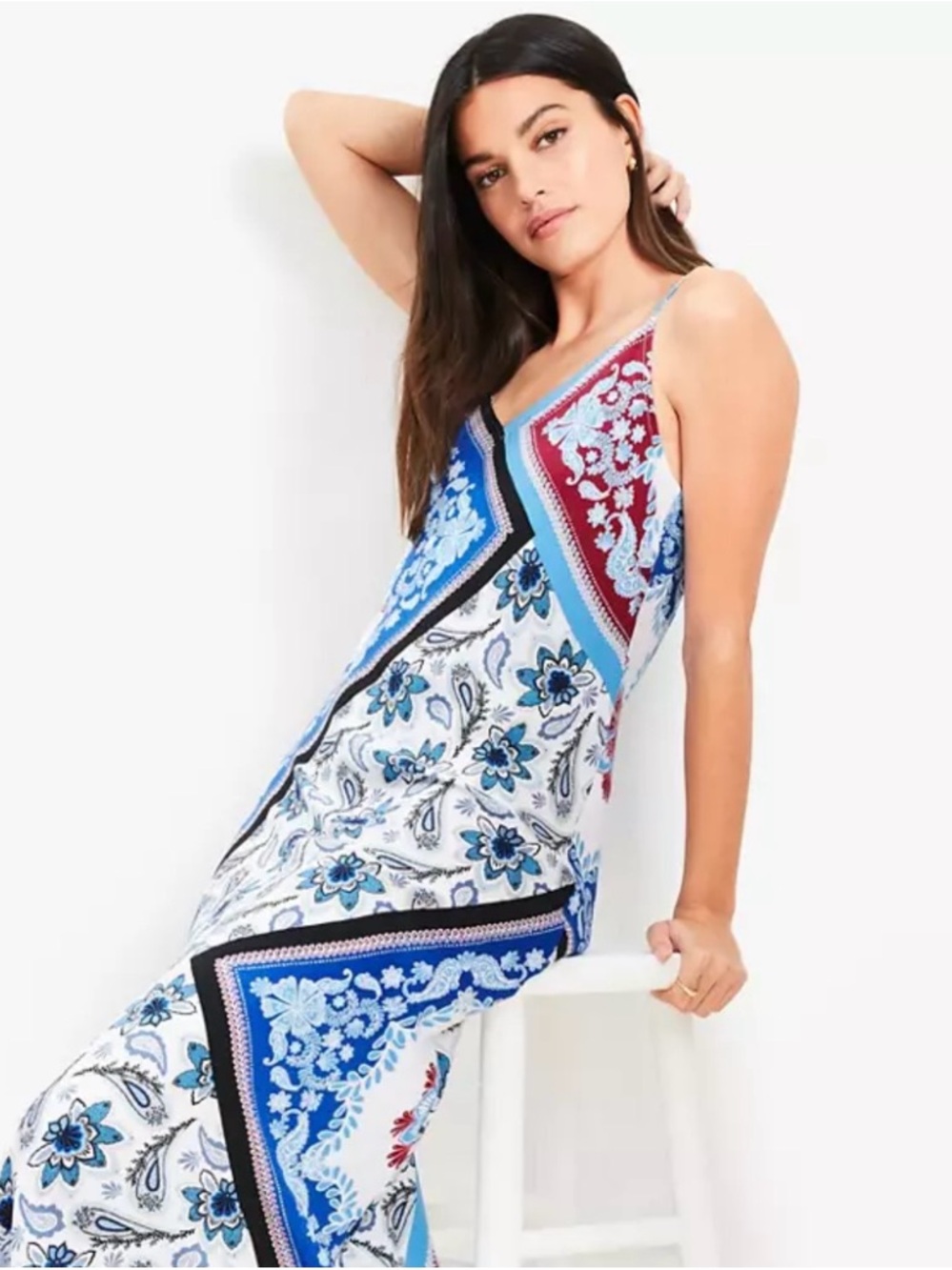 LOFT Blue, White & Red Floral Maxi Slip Dress - Picture 2 of 9